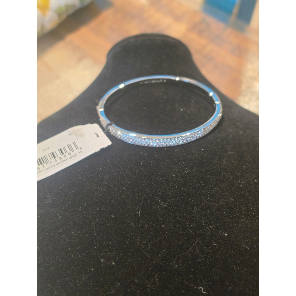 Givenchy Silver Tone Pave Crystal Hinged Bangle Bracelet 07B00275 NEW